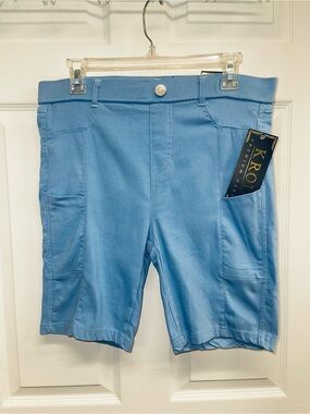 NWT Kroix Premium Denim Light Blue Cargo Bermuda Shorts XL High Waisted Pull On